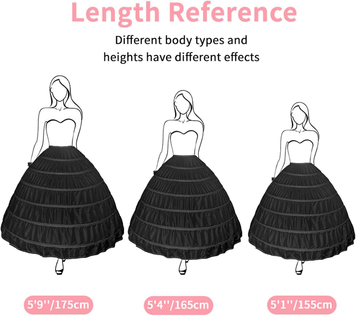 Women Crinoline Petticoat 6 Hoop Skirt Full A-Line Slips Long Underskirt for Wedding Bridal Dress Ball Gown