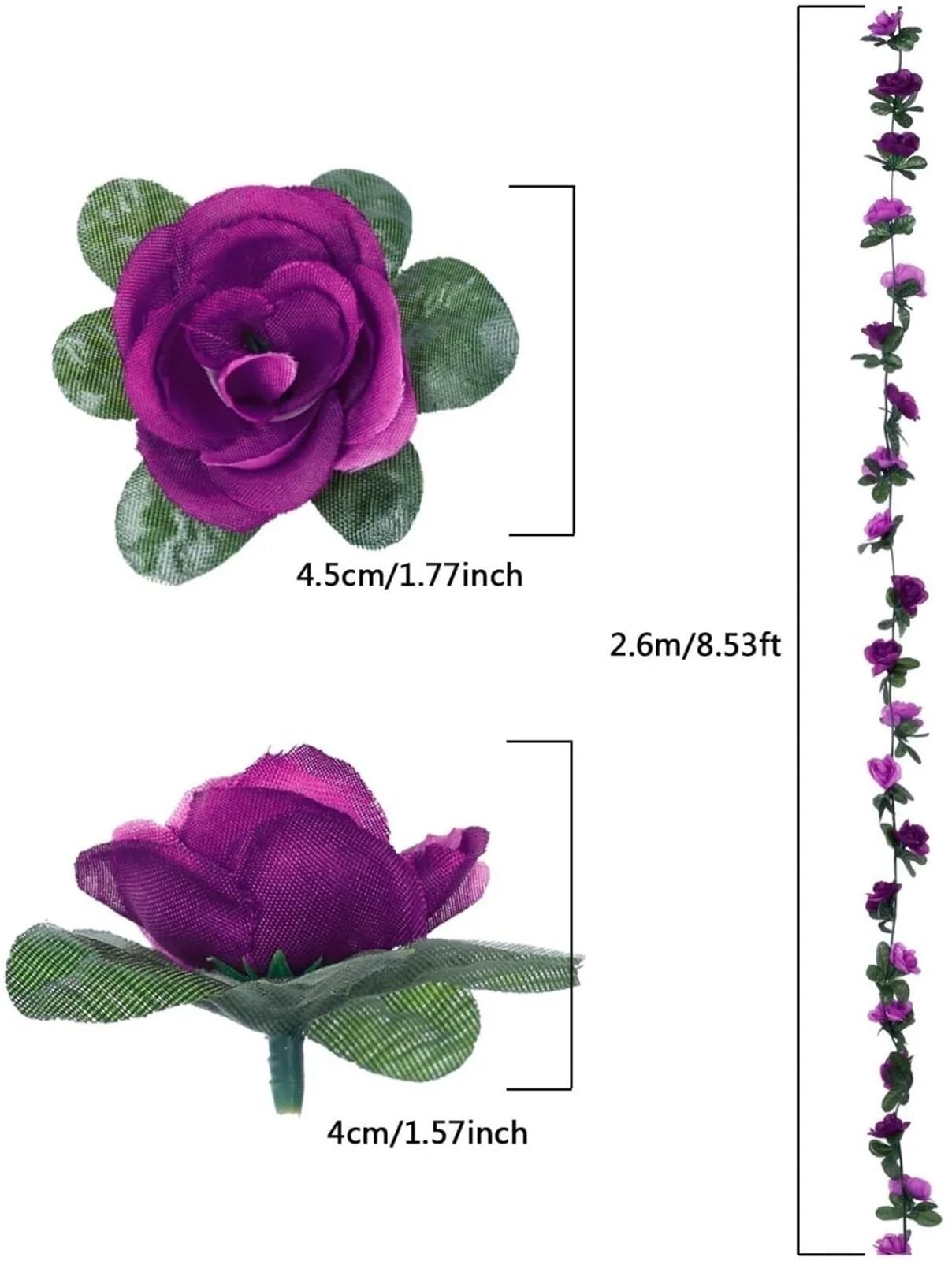 Künstliche Greenery Girlande künstliche Blumen, 2 stücke 2,2 m Vine Garland Pflanzen Hängen for Hochzeit Home Haus for Dekoration(Rose Red)