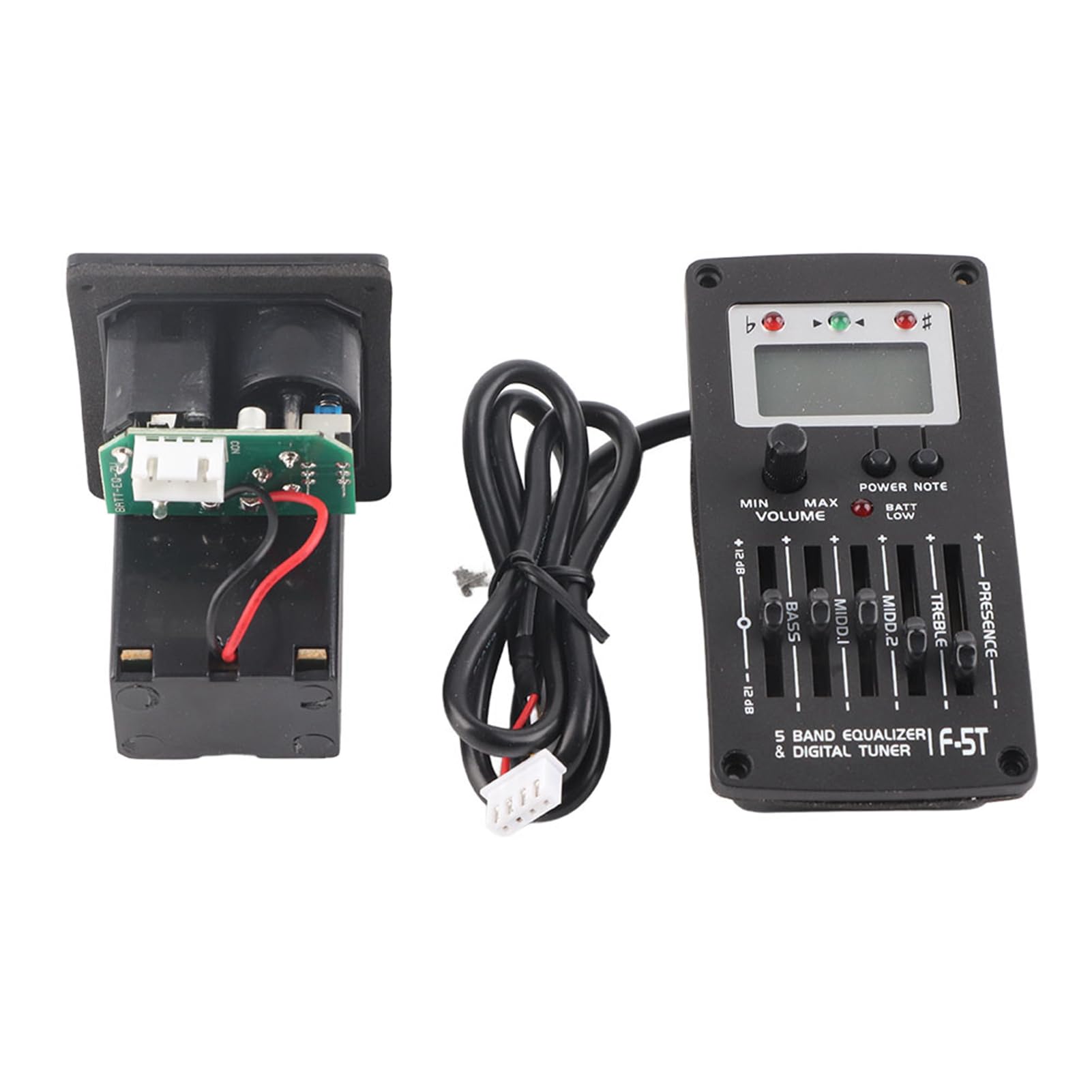 Walfront F‑5T Ecualizador EQ de 5 Bandas para Guitarra Acústica, Diseño Compacto con Funciones de Pastilla y Afinador, Ideal para Pequeños Espectáculos y Actuaciones