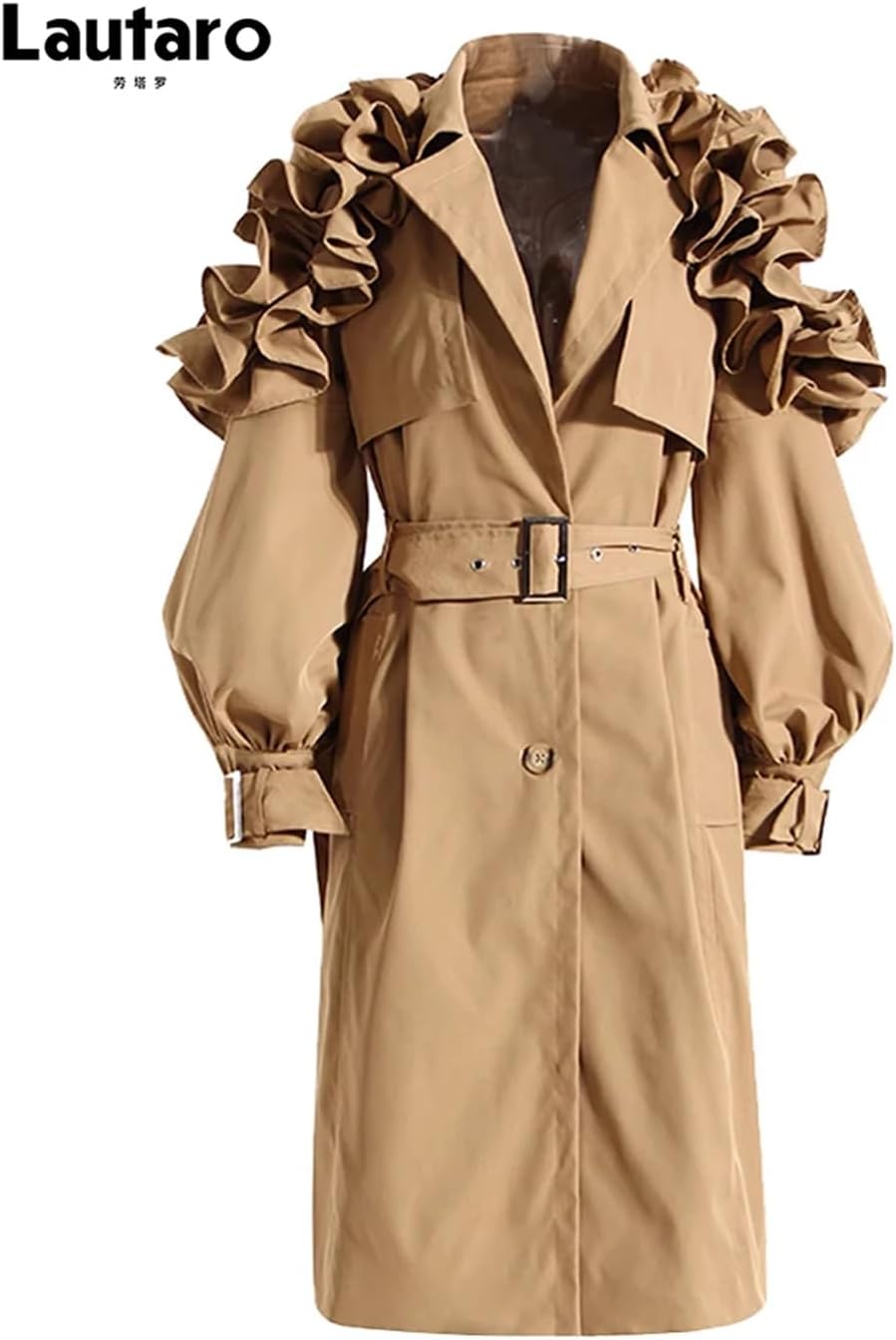 Women Long Trench Coat For Belt Elegant Solid Coat