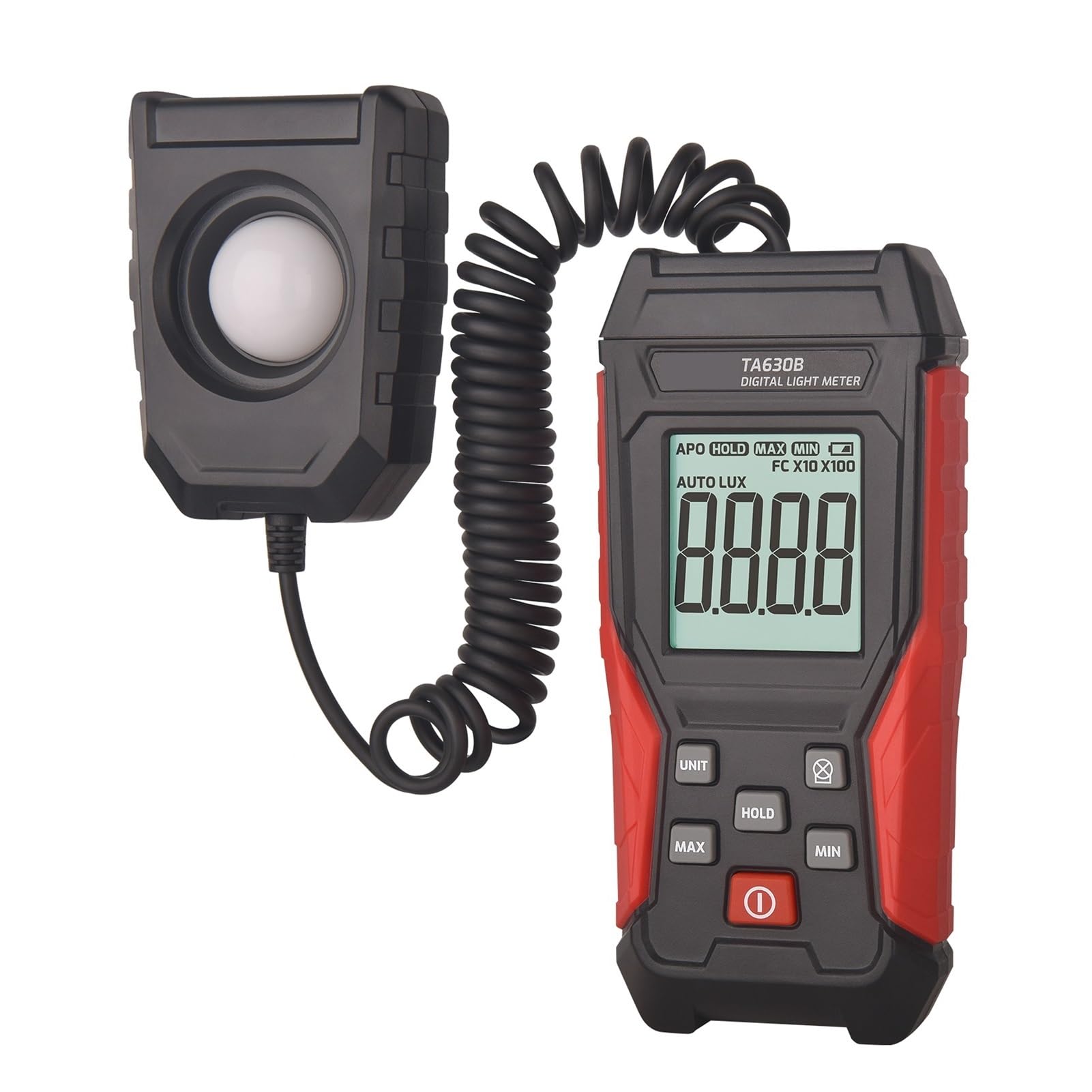 Medidor de luz Digital, medidor iluminancia Lux con función Registro, Rango medición 0~200000, probador Sensor Flexible para Interior y Exterior(630B)