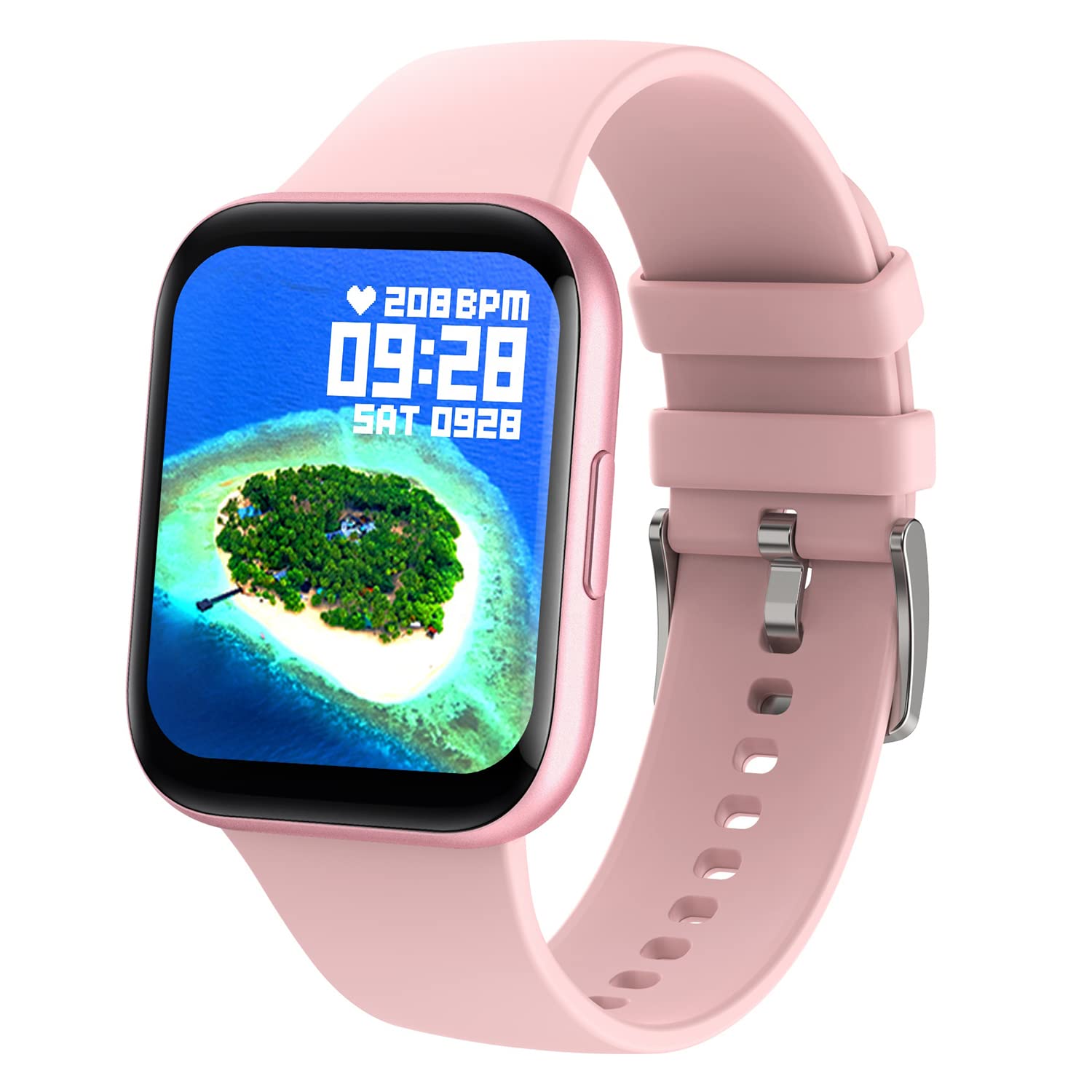 BFITACEx Spo2 Smart Watch with 5 Days Battery Life, 1.4" Full Touch HD Display, 100+ Watch Faces, Music Control, Heart Rate Monitor, Sleep Monitoring & IP68 Waterproof (Pink)
