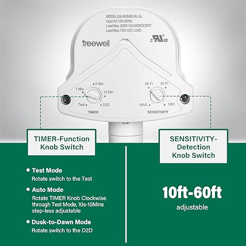Miniatura 3 de TREEWELL Paquete de 2 detectores de movimiento de repuesto de 240 grados, tiempo de retardo ajustable y sensibilidad de detección de hasta 60 pies
