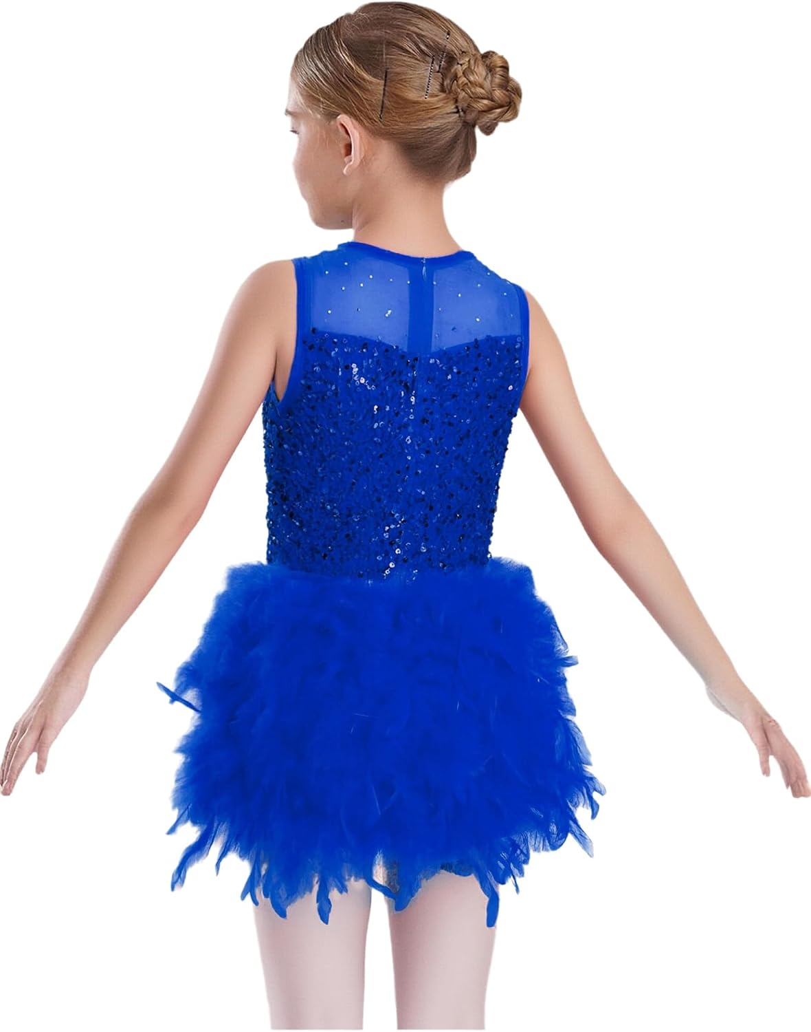 Jugaoge Kids Girls Ballet Feather Tutu Dress Sequins Velvet Princess Party Dress Hip Hop Latin Jazz