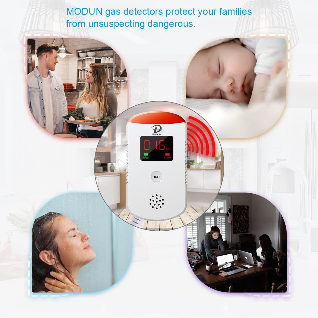 Gasmelder, Heimgebrauchs Methan Propan Butangas Monitor, Plug-in für brennbares LPG/Erdgas/Kohle-Gaslecksensor, Tonalarm, Warnung vor rotem Blitzlicht, Gaskonzentration der Digitalanzeige
