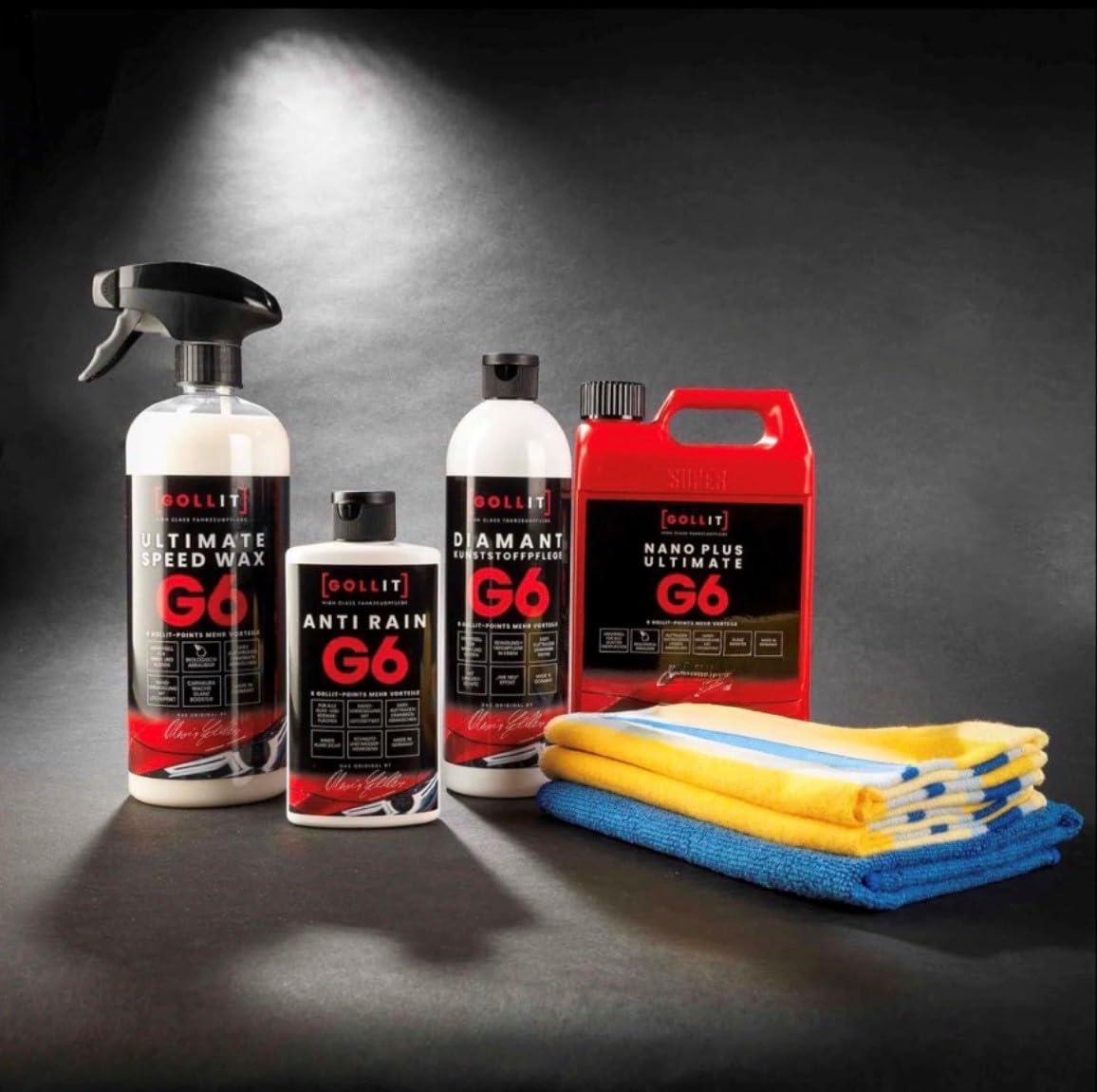 Premium Set - 7-teiliges Autoreinigungs- und Pflegeset mit Nanoversiegelung, Speed Wax Sprühversiegelung, Kunststoffpflege, Anti-Rain Scheibenversiegelung, Micro-und Spezialtüchern