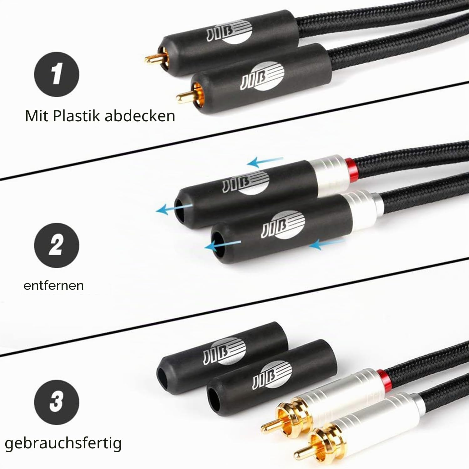BOAACOUSTIC JIB Audio Kabel Cinch Kabel 1m high end Audiophile hifi RCA Kabel 2x Stecker zu 2x Stecker Für HiFi-Anlage, HiFi Receiver, Heimkino, Blu-Ray Player Verstärker an CD (1M, Schwarz)