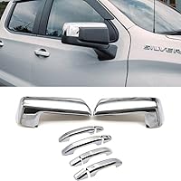 Vista 2 de ALP - Juego de espejo superior cromado brillante y cubierta de mango, sin botones inteligentes, compatible con Silverado 1500 Sierra 1500 1500