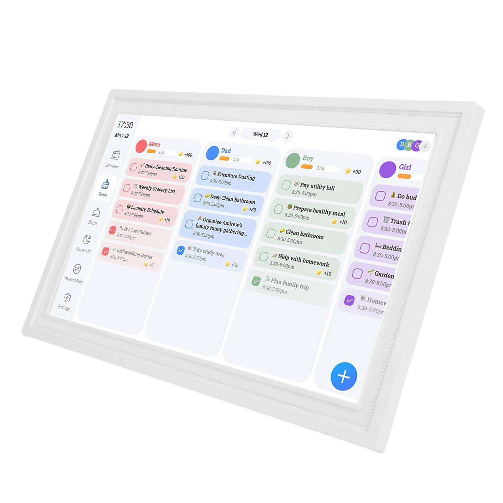 Smart Digital Calendar, 15,6 Zoll Full HD Touchscreen Family Planer mit WLAN für 9.0, Fotografie und Videofreigabe, Synchronisation (reines Weiß)