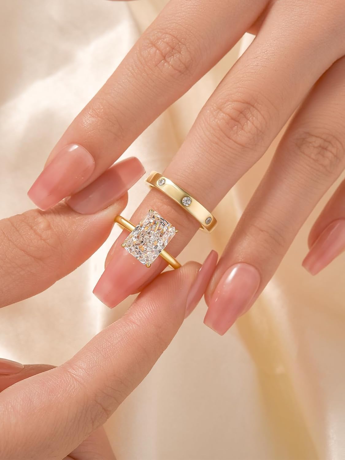 4.5CT Radiant Cut Engagement Ring Set for Women, S925 Silver 2-Piece 5A Cubic Zirconia Bridal Wedding Ring Set - Image 5