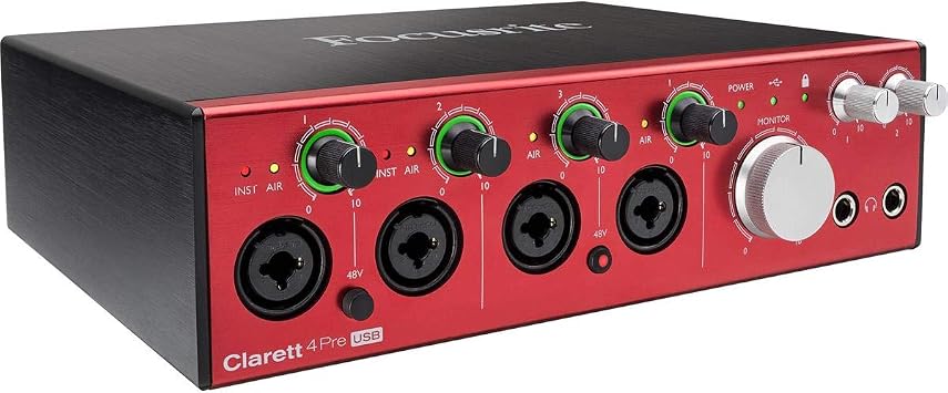 Focusrite AMS-CLARETT-4PRE-USB Clarett 4Pre USB 18-In/8-Out Audio Interface, Red Black