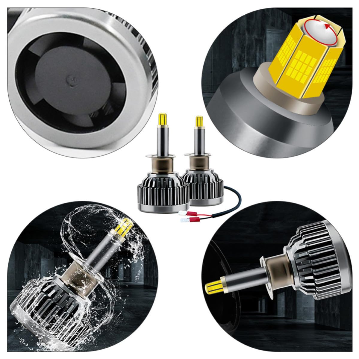 Foco de Coche LED H1 72 Lámparas 18000lm 60w Resistente al Agua y Aluminio de Aviación para Iluminación Brillante y Duradera