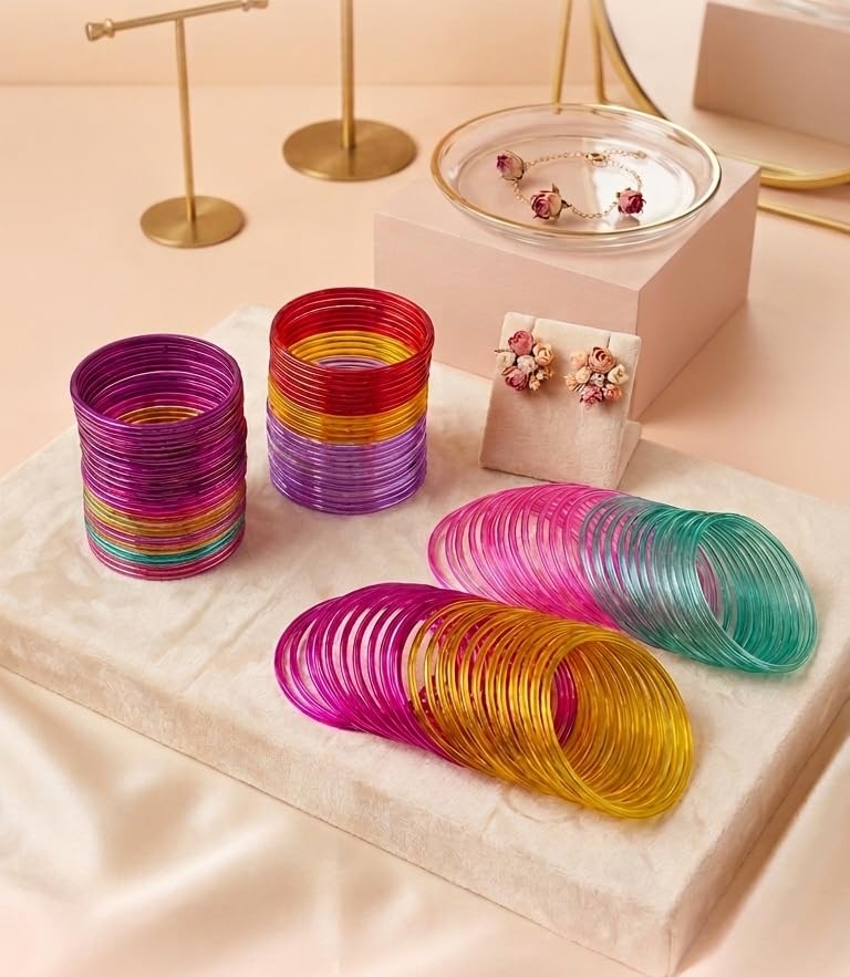 Image of NMII Glass with Plain and Simple Design Glossy Finished Fancy Bangle Set For Women and Girls | Glass Bangles | Stylish Women's Bangles