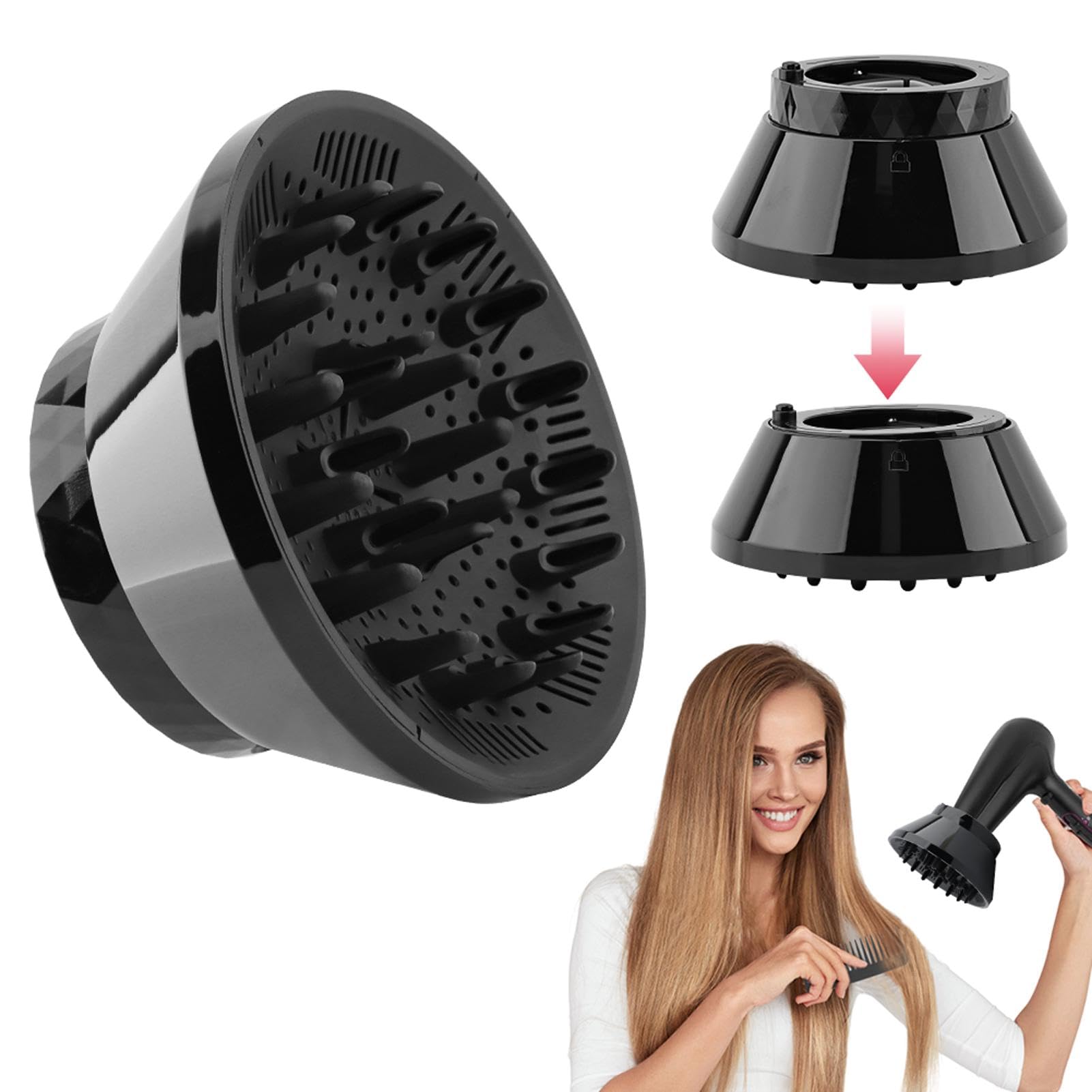 Difusor universal para secador de pelo para cabello rizado y ondulado natural, difusor profesional de secador, ajustable de 1.4 a 3.2 pulgadas (color: negro) 9