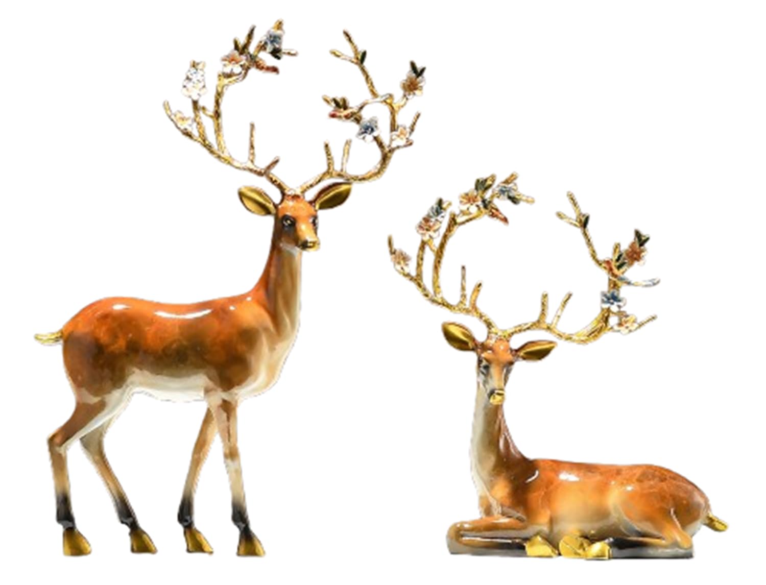 2PCS Emaille Rentier Dekor Statue, Hirsch Skulptur Desktop Ornament
