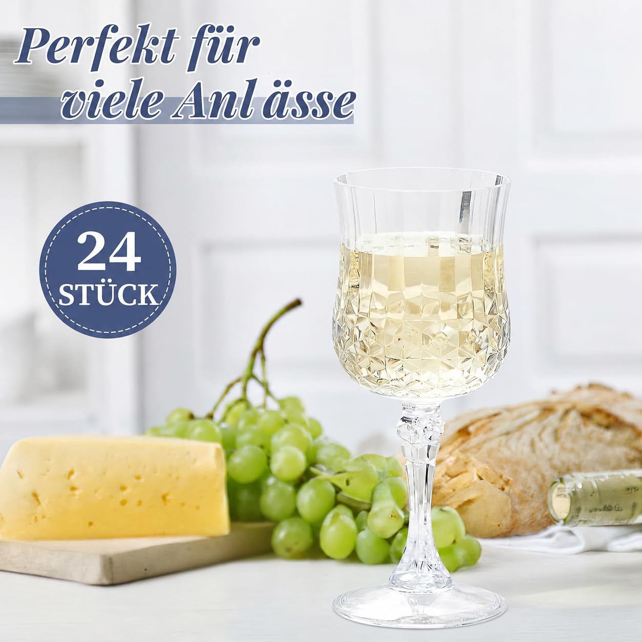24er-Set Kunststoff Weingläser, 210 ml Wiederverwendbare Plastik Weinglas