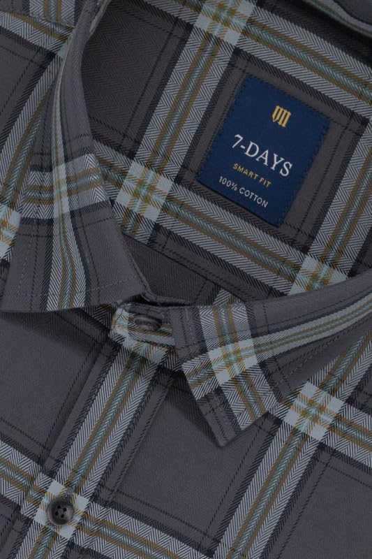 Image of 7-DAYS Men's Premium Check Shirt - 100% Cotton, Tailored Fit (Between Slim & Regular), Full Sleeve, with Pocket - Smart Office & Casual Look