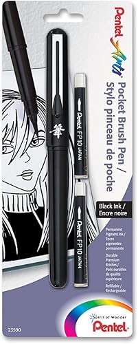 Pentel Arts - Bolígrafo de bolsillo, incluye 2 recambios de tinta negra (GFKP3BPA)