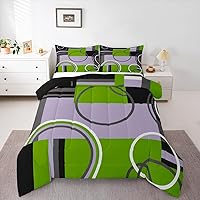 Vista 26 de Moderno juego de ropa de cama de color morado, negro y gris, edredón de círculos geométricos con espirales, edredón acolchado a rayas abstractas a