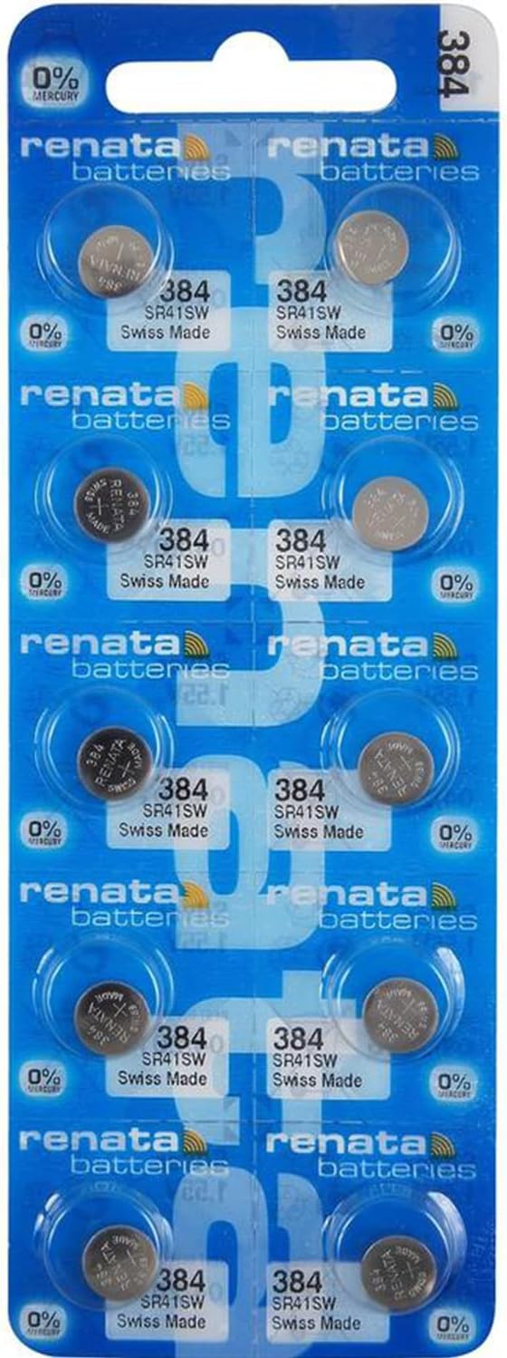 Renata 384 SR41SW Batteries - 1.55V Silver Oxide 384 Watch Battery (10 Count)