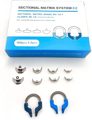 Dental Sectional Matrix System, Autoclavable Sectional Contoured Matrix Bands, Nickel Titanium Clamp Ring Resin Holder Clip Ring (C2 Set Box)