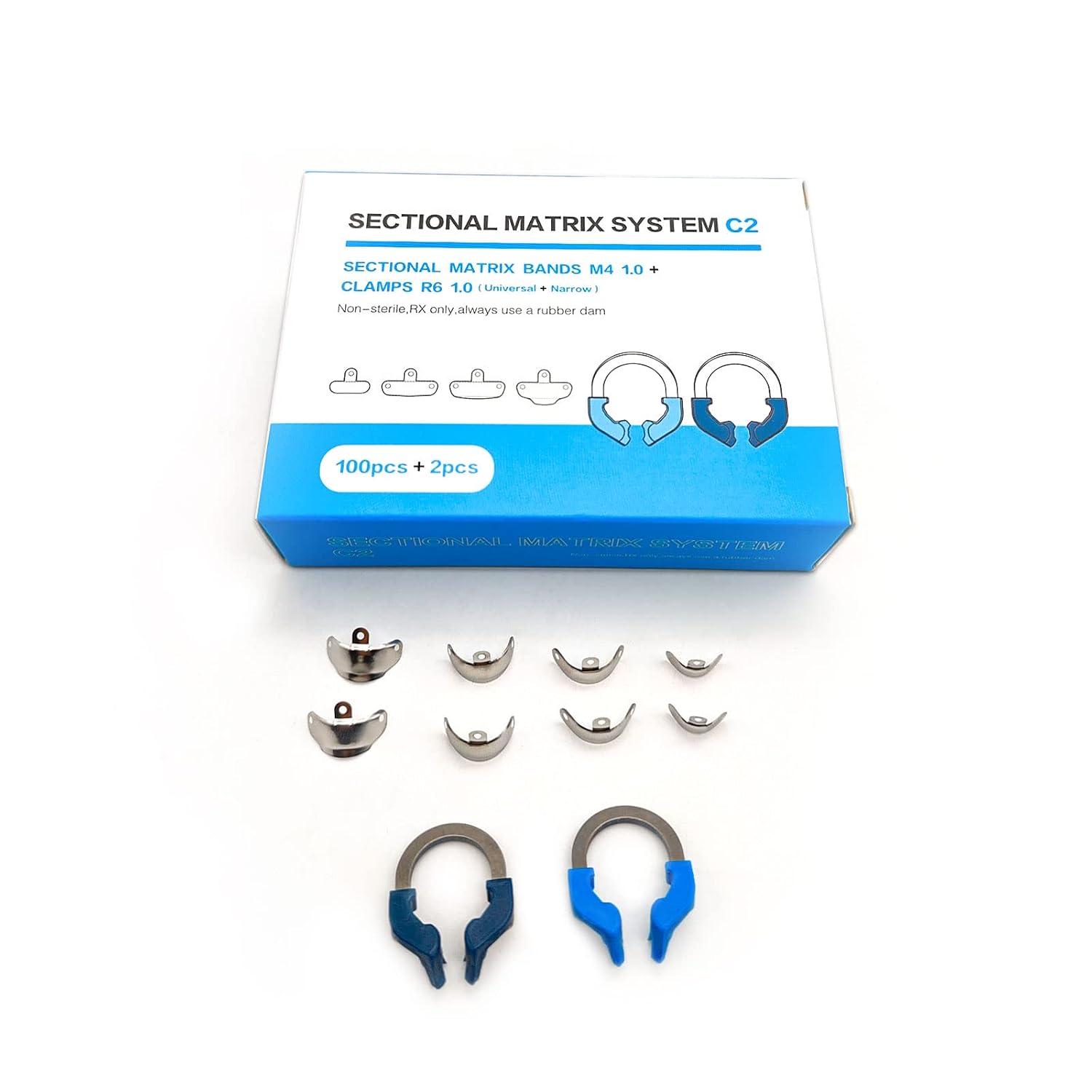 Dental Sectional Matrix System, Autoclavable Sectional Contoured Matrix Bands, Nickel Titanium Clamp Ring Resin Holder Clip Ring (C2 Set Box)