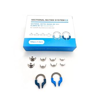 Dental Sectional Matrix System, Autoclavable Sectional Contoured Matrix Bands, Nickel Titanium Clamp Ring Resin Holder Clip Ring C2 Set Box