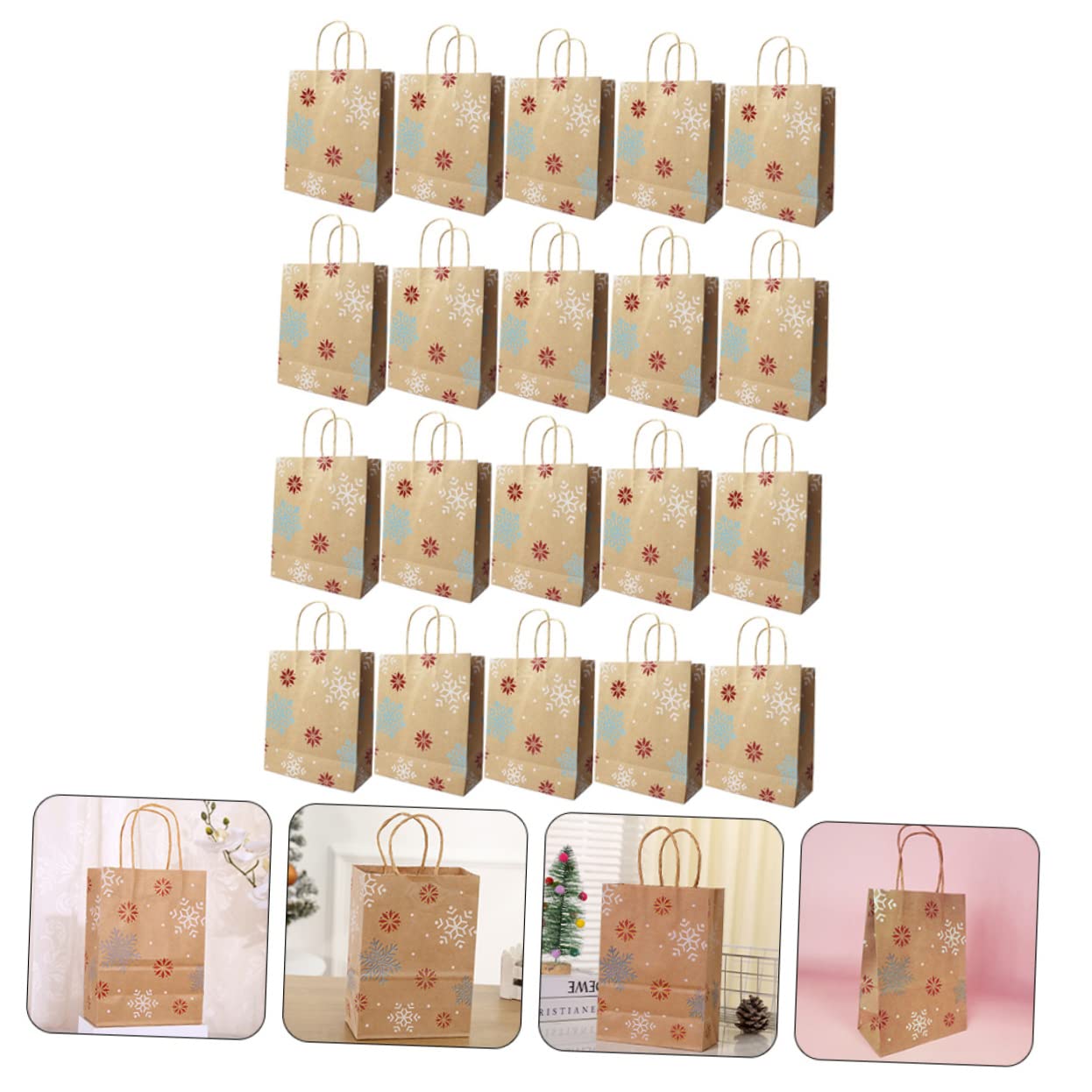 Hohopeti 20pezzi Sacchetti Regalo Di Natale Motivo Fiocco Di Sacchetti Di Carta Per Regali Tema Natalizio Adatti Per Dolci Cosmetici Tè Snack e Piccoli Regali Per Feste Compleanni e Altre o