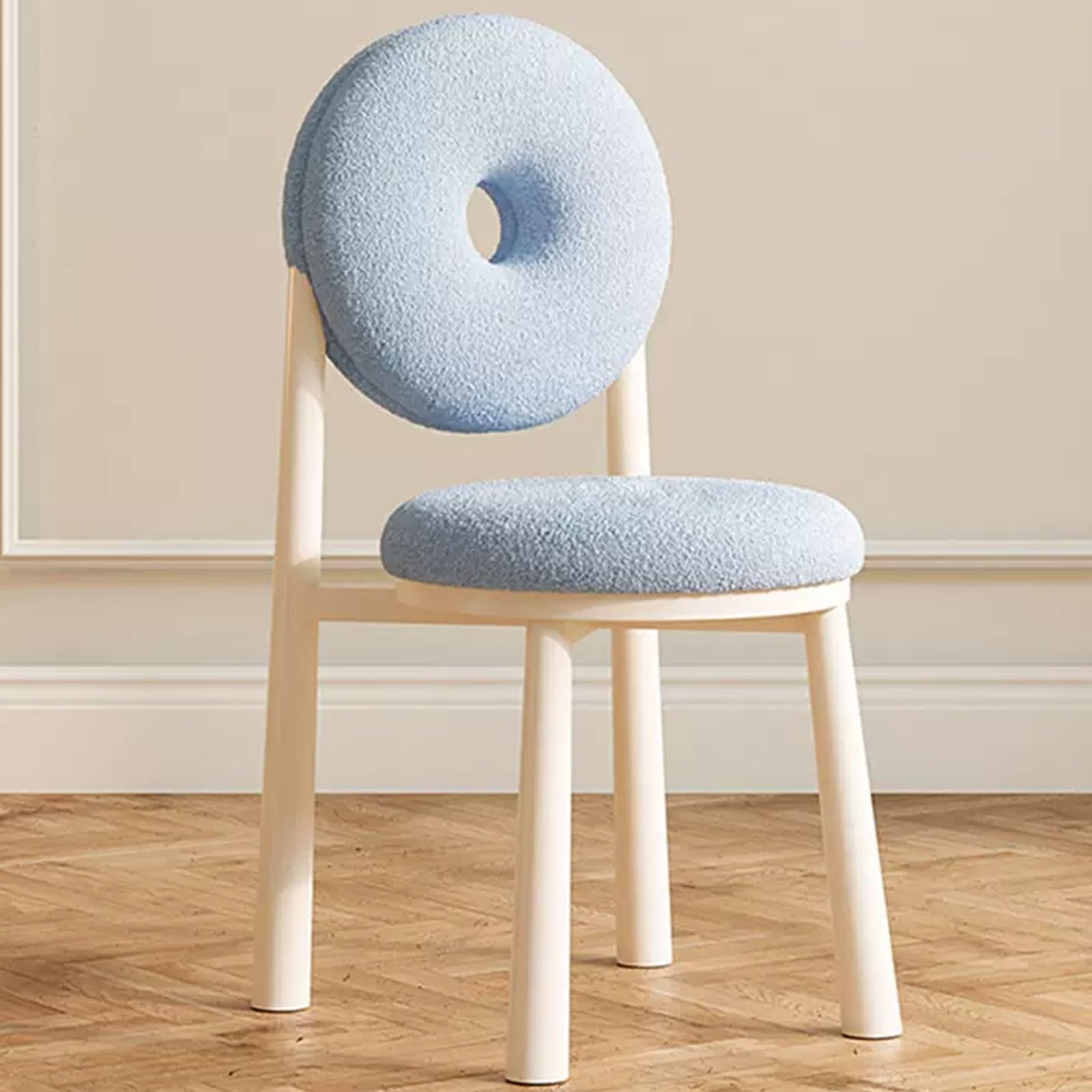 KrzesłO Toaletowe z Oparciem, KrzesłO Toaletowe Bez Ramion, StołEk Toaletkowy z Metalowymi Nogami, Wielofunkcyjne KrzesłO Toaletkowe do Jadalni (Material : Blue, Size : White Legs)