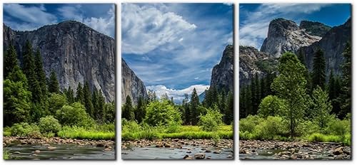 Vista 20 de 3 piezas de pintura verde para pared, parque nacional de Yosemite, agua clara, lago, montañas, árboles, rocas, impresiones sobre lienzo, decoración