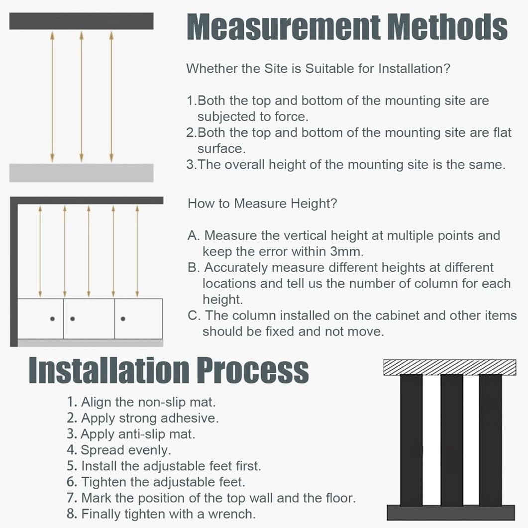 8 Pcs Adjustable Room Divider Privacy Screens, Metal Partition Wall Separators, No Drill Design, Customizable Height Feet, Black, 150cm/59in - Perfect for Home and Office