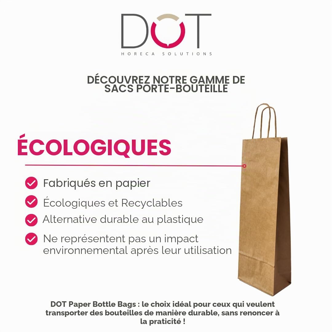 Lot de 50 sacs porte-bouteille AVANA vin sacs en papier sacs cadeaux pour bouteilles avec poignée 14 x 8 x 40 cm Papier Kraft sac enveloppe pour vin porte-bouteille