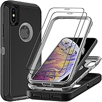 Vista 8 de Funda para iPhone X/iPhone Xs con 2 protectores de pantalla de vidrio templado, grado militar 3 en 1, resistente a prueba de golpes, a prueba