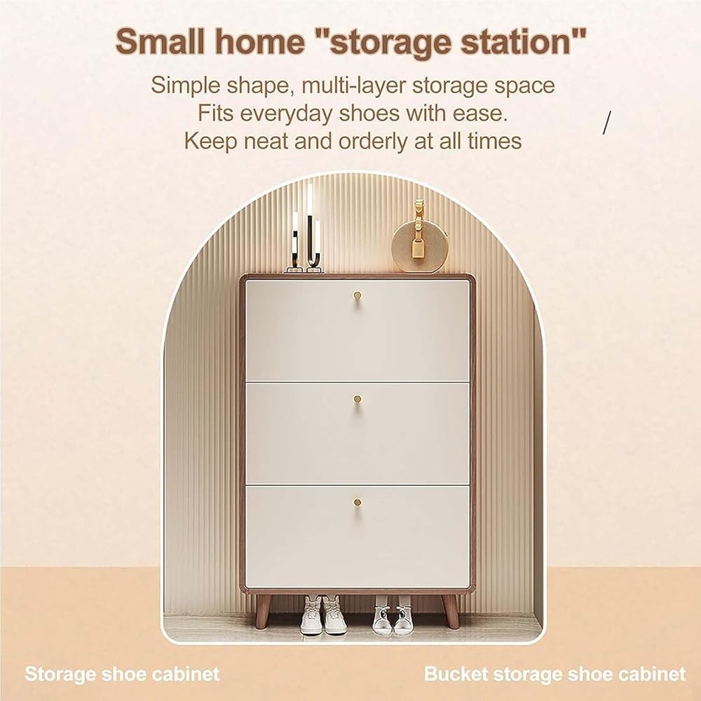 Scarpiera Stretta ROMMAK Con 3 Cassetti Ribaltabili - Armadio Per Scarpe In Ingresso, 60x24x118 Cm, Legno Naturale, Antiribaltamento
