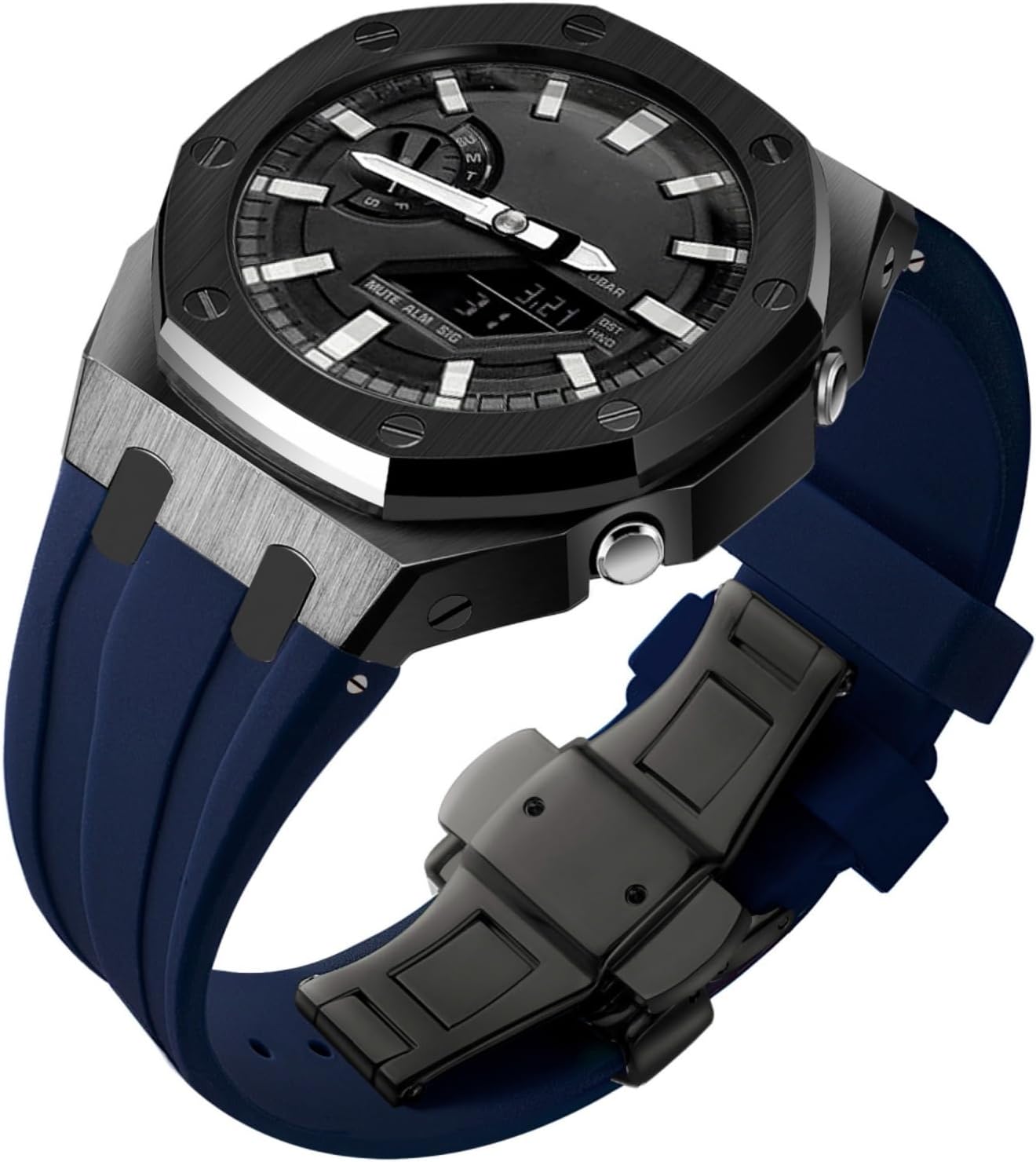 Ga2100 Watch Strap Case Mod Kit Parts,Black Smooth Metal Case Modify Custom Replace Silicone Watch Band Strap Compatible With Casio G shock Ga-2100/Ga-2110/GA-B2100