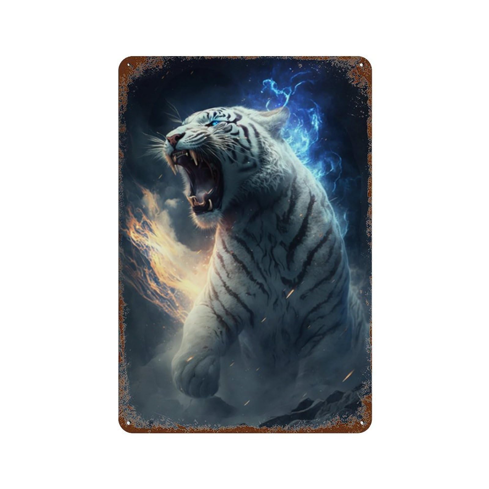 Electric Tiger Roar Rust Effect Tin Sign 11.8"x7.9", Industrial Home Decor for Garage, Pub Or Kitchen