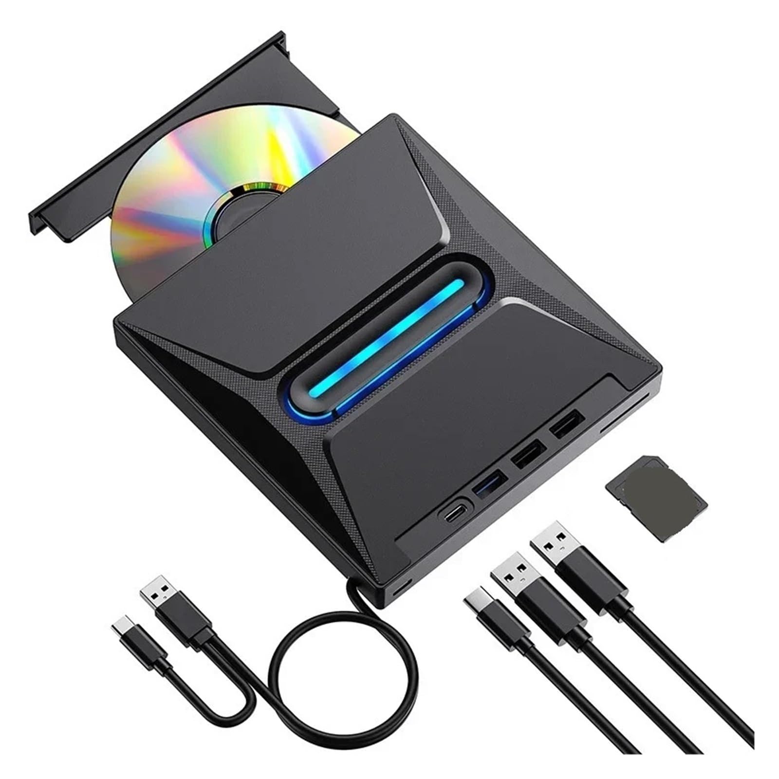 Dcdcd Blu Ray Burner Usb3.0 External Blu-Ray Dvd Cd +/-Rw Burner With Sd Card Reader Hub-Co Optical Drive Writer Reader(Blu Ray Burner)
