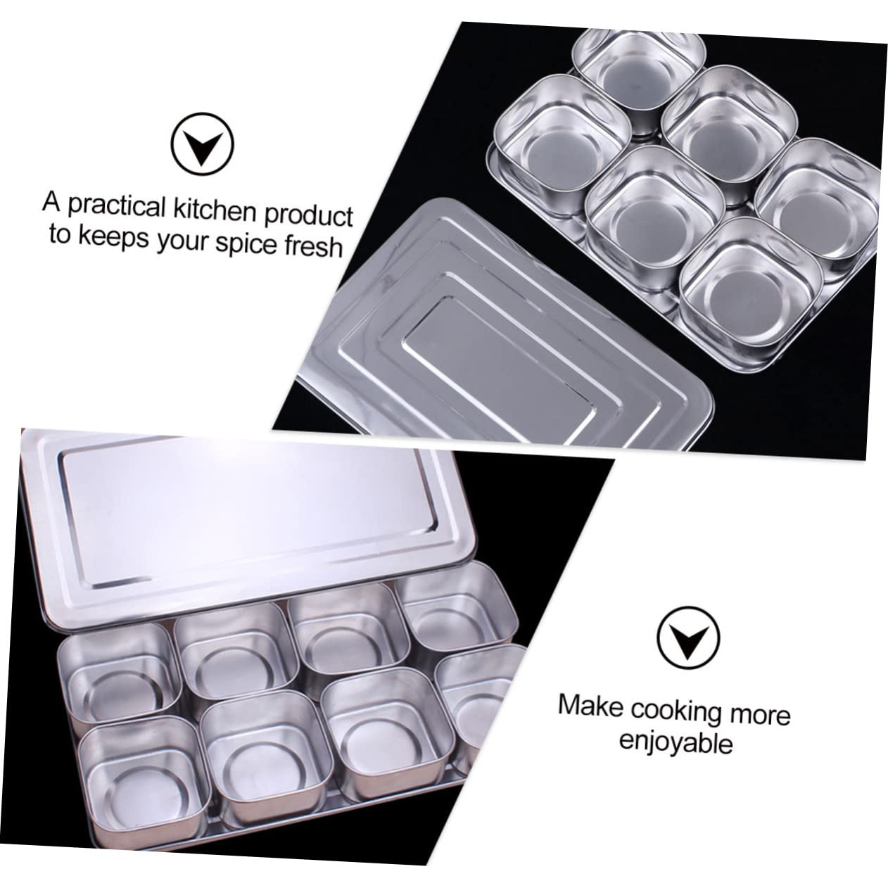 Alipis Boîte à Épices en Acier Inoxydable 6 Compartiments avec Couvercle Cuisine et Conservation des Assaisonnements