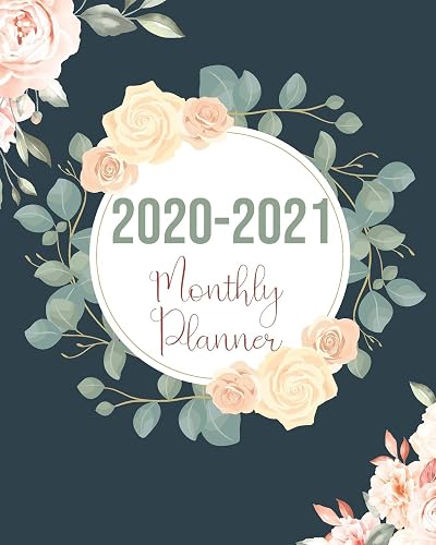 Monthly Planner 2020-2021: Rose Black 24 Months Academic Schedule With Insporational Quotes And Holiday.