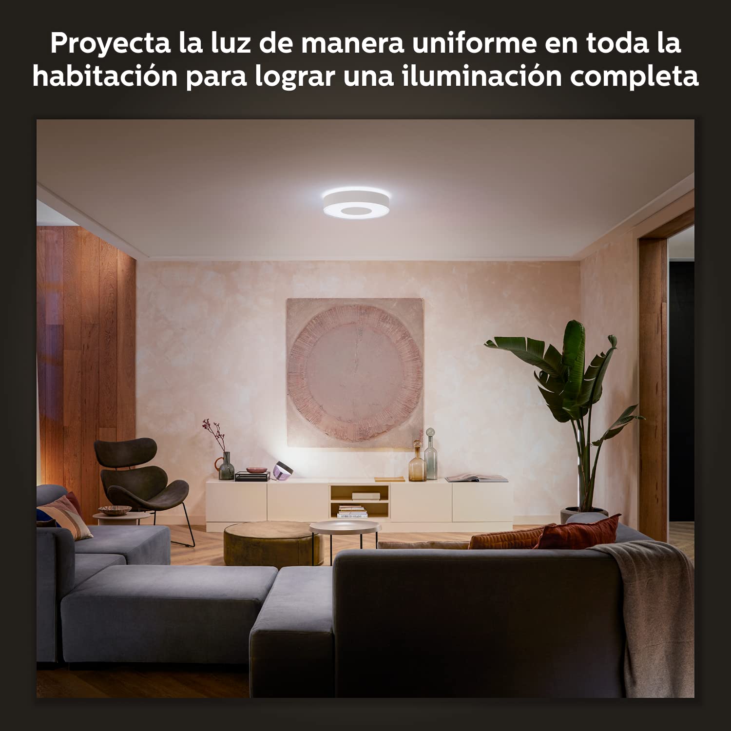 Philips Hue – Lámpara de techo LED inteligente Hue Infuse 33W-2100 lúmens, Luz Blancay de Colores, Compatible con Alexa y Google Home, Color Blanco, diámetro 38cm