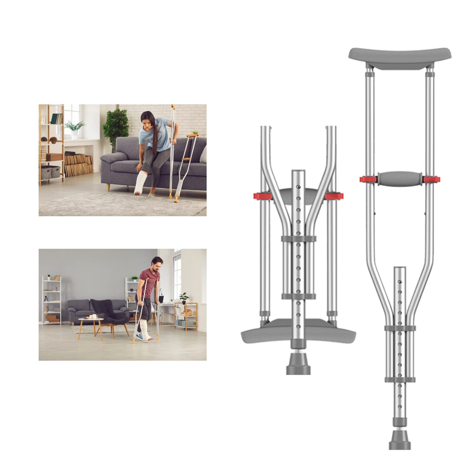 Muletas Axilares Plegables, Muletas Axilares Ajustables, Para Altura 140-195 Cm, Carga 230 Kg, Muletas Axilares Telescópicas, 2 Unidades