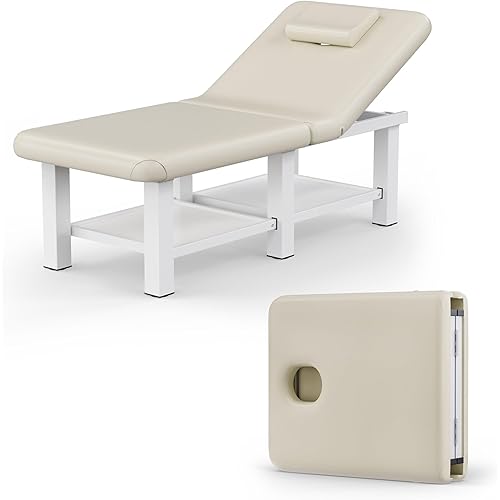 Olela 30.5'' Wide Folding Massage Table, Heavy Duty Stationary Massage Table, Physical Therapy Table with Adjustable Backrest & Storage, Professional Treatment Table for Spa, Tattoo, Chiropractic