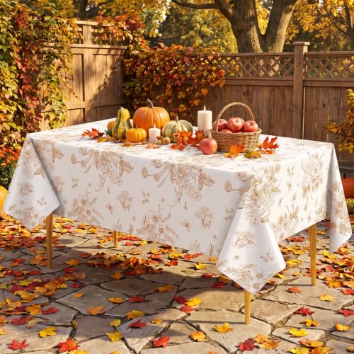 Image of NatNarr 3 Pcs Orange Floral Plastic Tablecloths, 54 X 108Inch Fall Party Tablecloth Disposable Table Cloth Orange and White Porcelain Tables Decor for Autumn Dinner Harvest Wedding Birthday Picnic
