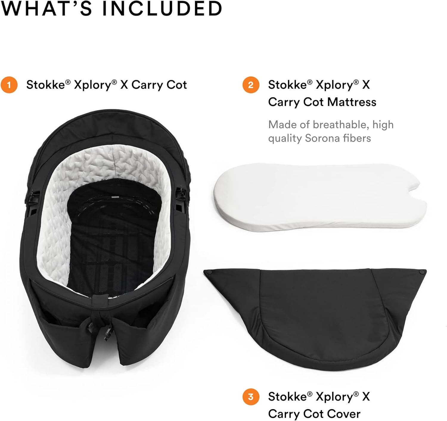 Components included with Stokke Xplory X Carry Cot