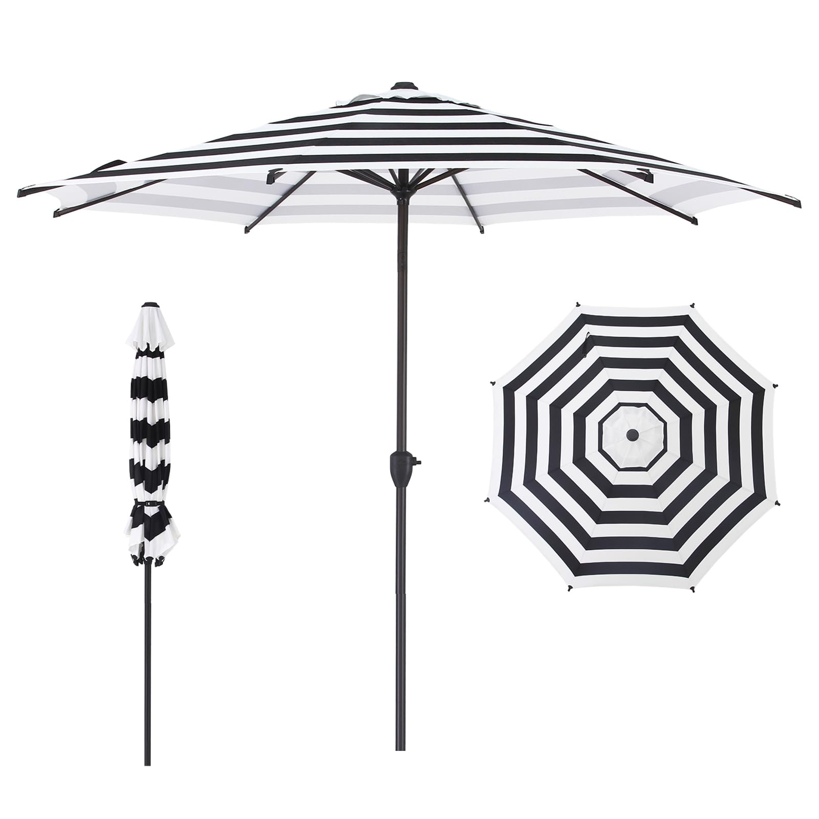 Abba Patio 9FT Lyon Outdoor Patio Umbrella Outdoor Table Umbrella with Crank Market Umbrella 8 Sturdy Ribs UV Protection Waterproof and Push Button Tilt for Garden Deck Backyard Pool,Black &amp; White Stripe