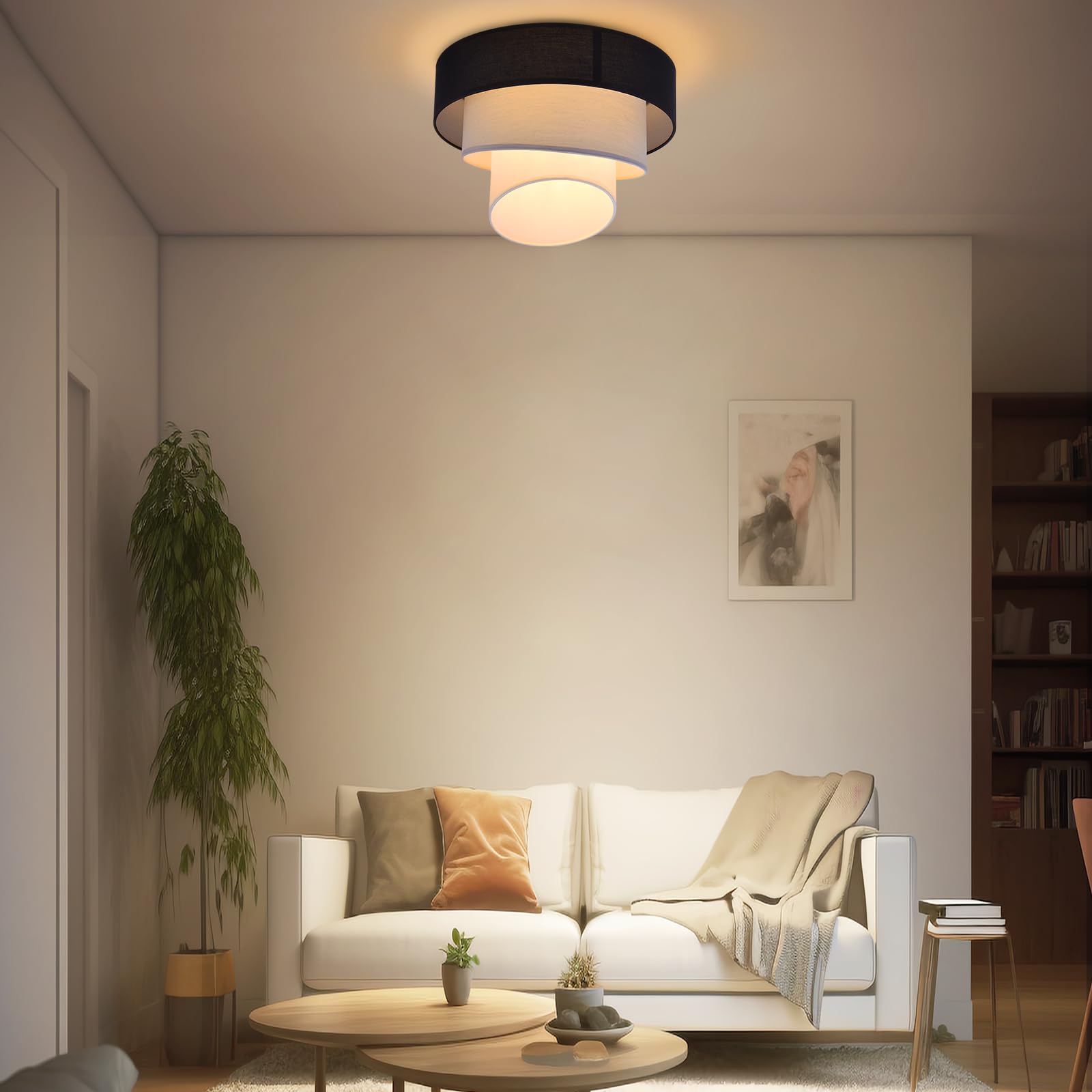 ZMH Deckenlampe Schlafzimmer Deckenleuchte Stoffschirm - E27 Stoffdeckenlampe Ø40cm Warmweiß Schlafzimmerlampe Stoff Schwarz Modern Deckenbeleuchtung für Küche Flur Büro (ohne Leuchtmittel) | Stoffdeckenlampe Warmweiß Stoff Schwarz Modern Deckenbeleuchtun