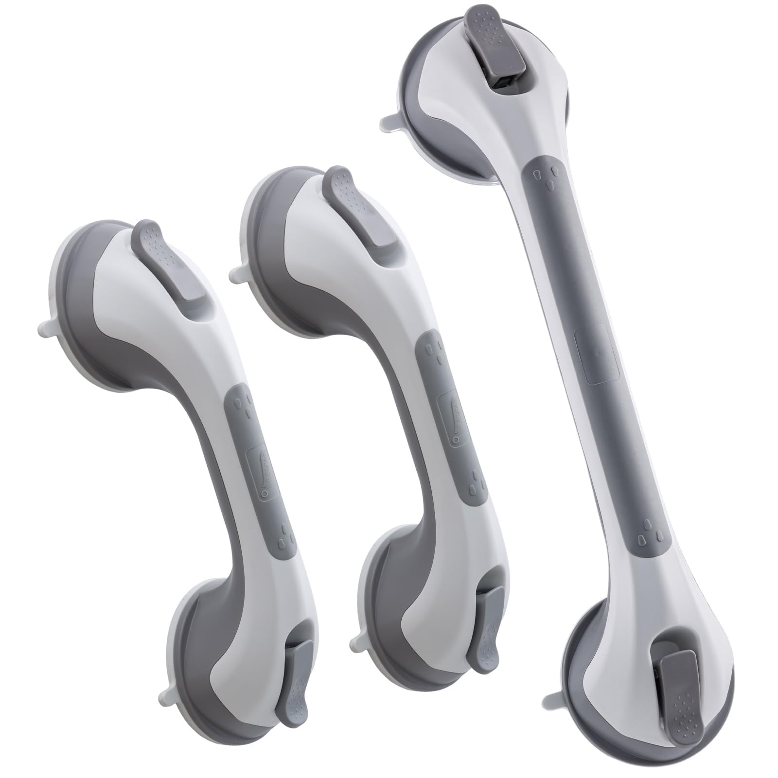 TAILI 31 CM 2 Pack y 43 CM Agarraderas Baño, MAX 110 KG Asidero Baño Ventosa, Agarrador Ducha Personas Mayores, Seguridad para Ancianos, Discapacitados, Súper Fuerte Succión Asa Ducha - Gris