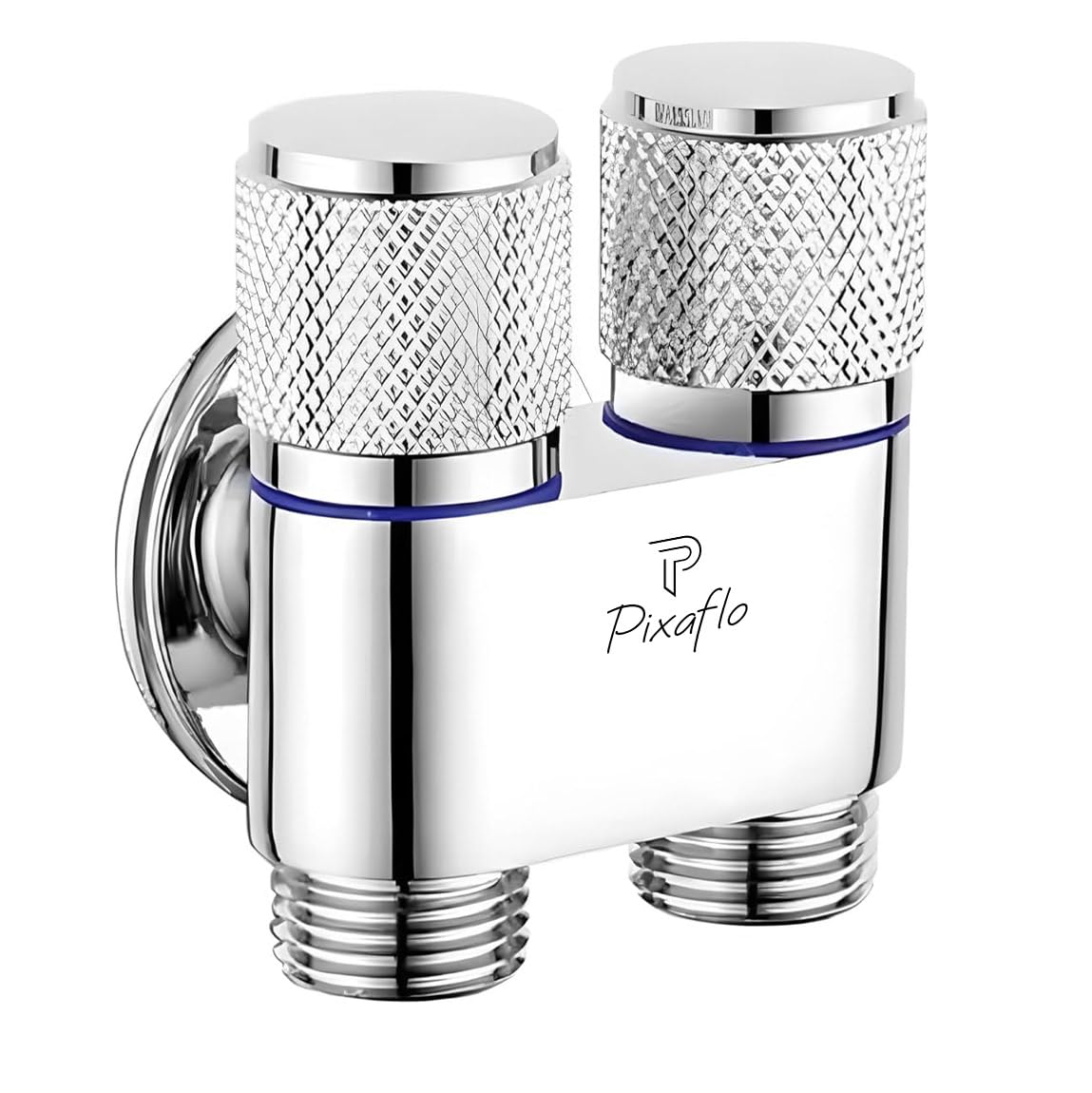 Pixaflo Compact Brass 2 Way Angle Cock | 2-in-1 Angle Valve with Wall Flange | Chrome Finish For Bathroom, Toilet, Wash Basin