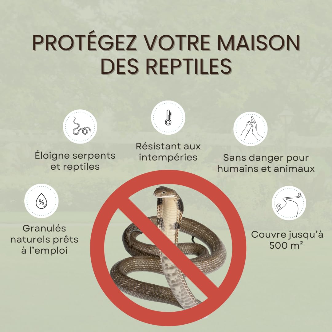 Répulsif Serpent Granulés 5kg, Protection Naturelle Anti-Reptiles, Longue Durée, Usage Extérieur jusqu'à 500 m²
