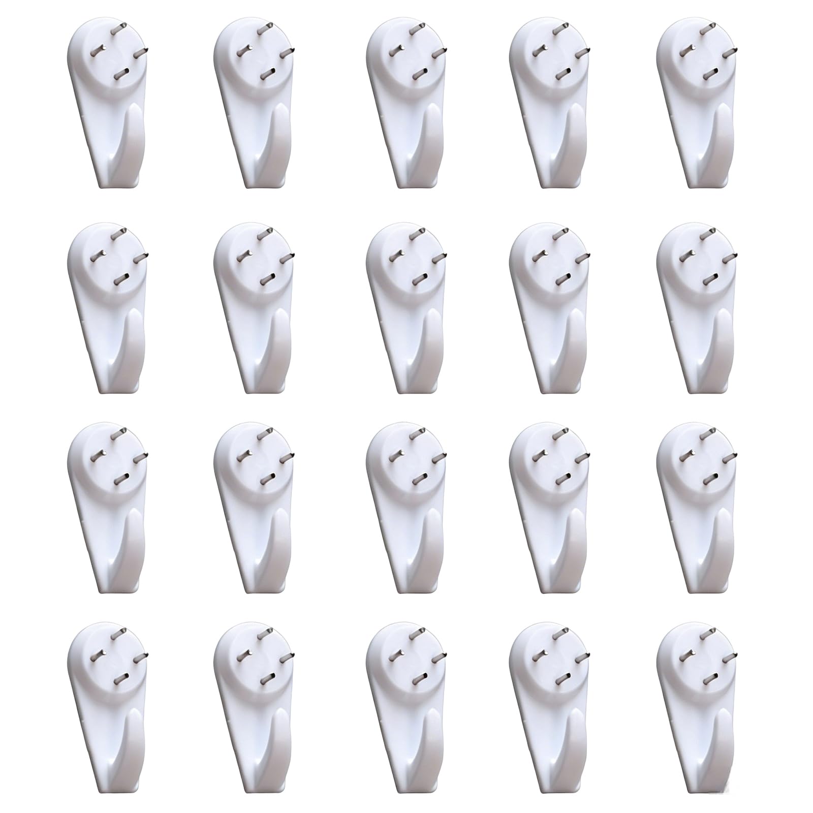 20Pcs Plastic Picture Hooks for Hard Wall Picture Hanging Kit Non-Trace Drywall Picture Nail Hook White Picture Hanger Set (4cm)